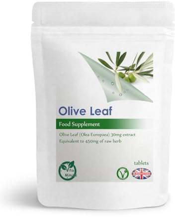 100 x Olive Leaf 450mg Extract Tablets, Cardiovascular Health, Blood Pressure, Natural Oleuropein (Vegan)