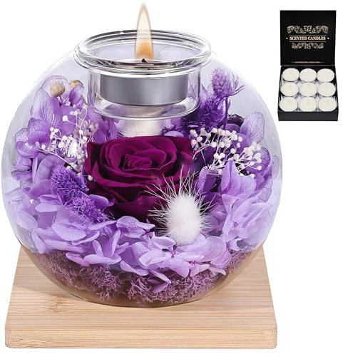 FRFG Rose Eternelle, Cadeaux d'anniversaire pour Femmes, Vraies Roses Eternelles avec Couvercle en Verre, Cadeaux pour Femmes, Sœurs, Petites Amies pour Anniversaire, Thanksgiving, Noël (Violet)