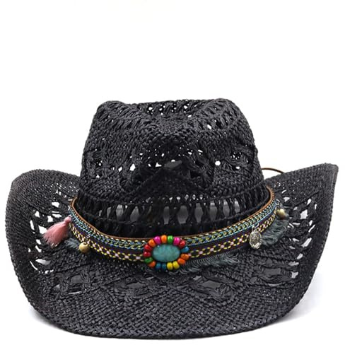 Cazqgoy Chapeau de cowboy chapeau de cowgirl occidental pour femmes hommes chapeau de paille chapeau western chapeau brésilien bohémien panama chapeaux d'été chapeau de soleil chapeau de plage