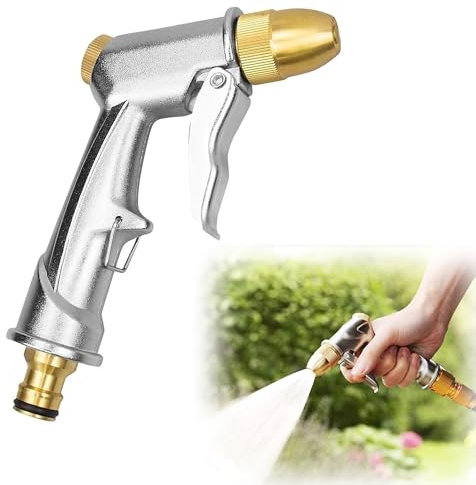 Pistola para Regar de Metal, Jardin Pistola De Riego De Alta Presión, Metal Jardin Pistola De Riego Alta Presión, Pistola Rociadora de Manguera de Jardín, Flujo de Agua Ajustable, para Limpieza Riego