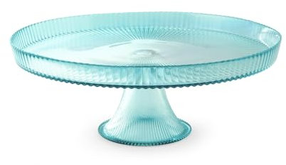 H&H Alzata con Piede Seashell Wall Ø 28 cm in Vetro Colorato Azzurro – Elegante per Dolci, Frutta o Centrotavola – Stile Marino Raffinato