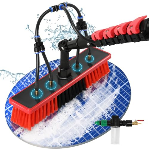 Teleskop Waschbürste 6m teleskopbürste mit Wasseranschluss wasserbesen mit teleskopstiel wintergarten reinigungsset mit Seifenspender für Photovoltaik, Fenster, Wohnmobil & Dach-Reinigung