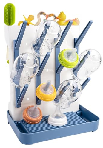 RUACDIQ Trockenständer Babyflaschen Vertikaler, Flaschentrockner Halter – platzsparender Stand Arbeitsplatte Trockenständer für Babyflaschen und Babyzubehör (Blau)