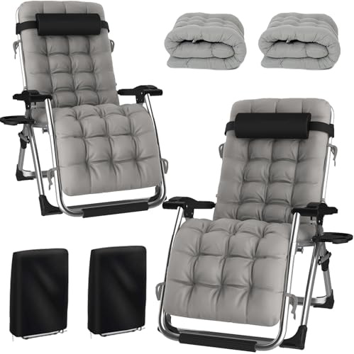 Hengriacly Liegestuhl Klappbar Sonnenliege 2er Set, Gartenliege Relaxliege für Mittagspause Belastbar 200kg Verstellbar RüCkenlehne Gartenstuhl Ergonomisch (Silbrig+Silbrig)