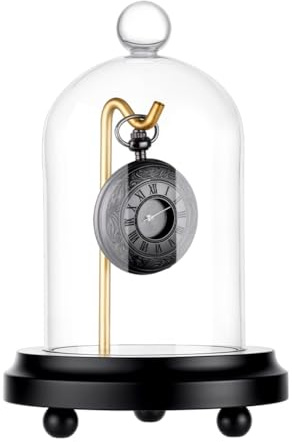 PH PandaHall Pocket Watch Display Case, 4.5x6.6 Watch Glass Display Dome Cloche Clear Bell Jar with Solid Wood Base with Golden Metal Hook for Pocket Watch Medals Collectibles Photos Ornaments
