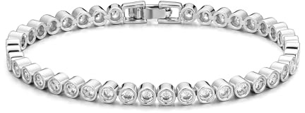 TINGN Silber Gold Tennis Armband Damen 14K Vergoldetes Tennisarmband Elegantes Cubic Zirconia Armband Classic 3mm Rund Geschliffen Armkette Schmuck Weihnachtengeschenk für Frauen Damen Mädchen