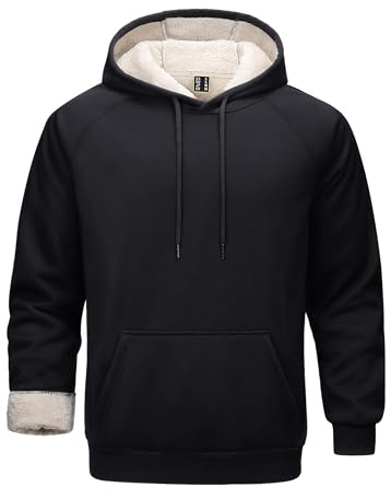 Cavva Hoodies for Men Fleece Pullover Warm Heavy Thicken Sweater Casual Winter Windproof Jumpers Athletic Top,Black,M