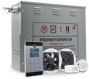 Sauna-Dampfgarer, 4,5 kW Wechselstrom-Nassdampfbad-Saunagenerator mit Dusche, Spa-Zubehör, Messing-Sicherheitsventil, automatischer Abflussdampfer fürs Badezimmer(VSC045-4.5KW-BP)