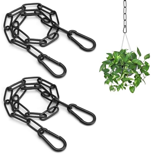Ji liangli 2 Piezas de Cadena de Acero Inoxidable Negra con Mosquetón,Cadena de Acero Negro de 60 cm de Longitud para Colgar en Vallas,Puertas de Jardín y Jaulas para Mascotas