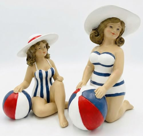 khevga Strandfigur Deko entspannte Dame - Maritime Deko aus Polyresin (12 x 13 x12 cm 2er Set)
