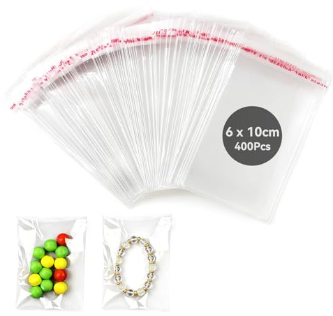 400 Stück Cellophantüten selbstklebend,Kleine Tütchen（6×10cm） | OPP Tütchen,Transparent Plastiktüten für Süßigkeiten, Schokolade,Kekse,Konfetti