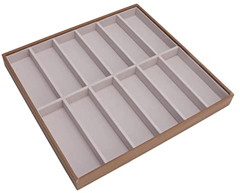 ZJchao Plateau de Rangement, Rangement de Lunettes de Soleil en Grain de Bois PU avec Plateaux de à Vue Ouverte, Tiroirs de pour Voyage ou Déménagement (12 grilles)