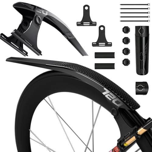 Afenau Juego de Guardabarros para Bicicleta, Guardabarros MTB con Accesorios, Guardabarros Trasero MTB, Ancho de neumático de 23 a 38 mm, para Bicicletas de Montaña y de Carretera