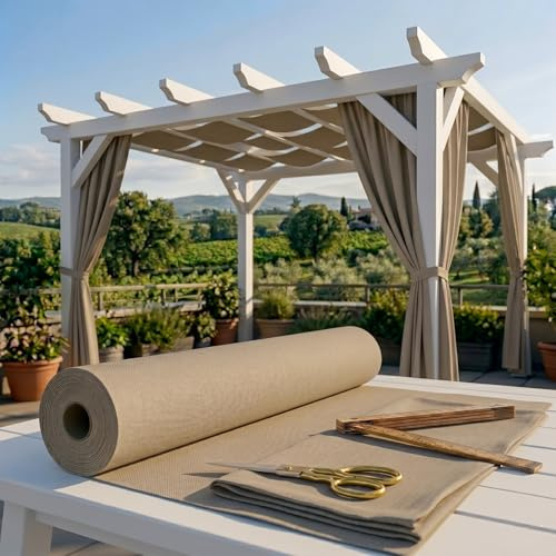 Byour3 - Tejido por Metro Tela Impermeable Banda Ondulada Cenadores Caravanas Barcos y Cojines Cortinas Exteriores Protección Lateral Balcones y Terrazas (Arena, 175 cm Ancho Rollo)