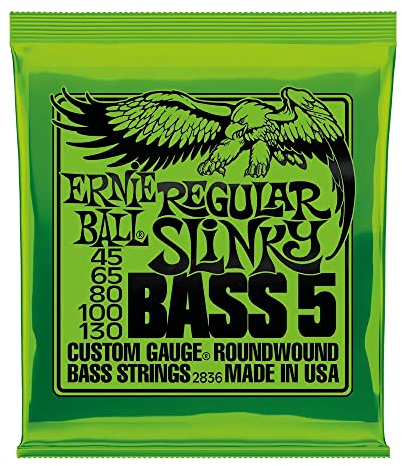 Ernie Ball, Regular Slinky accordatura al nickel, Corde per basso elettrico a 5 corde, diametro 45-130
