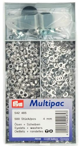 Prym 542485 Ösen und Scheiben MS 4,0 mm silberfarbig, Silber