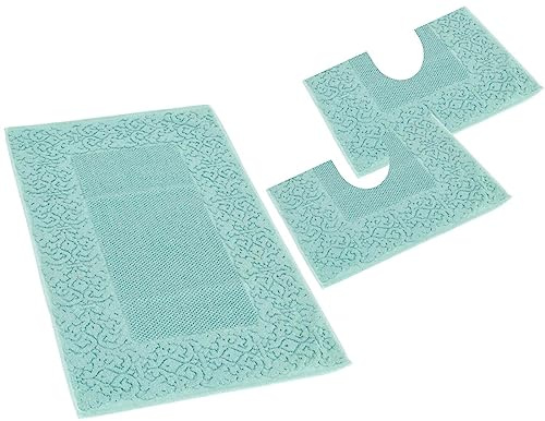 Casatessile Barocco set 3 pz tappeti bagno Set Tappeti Bagno 3 Pezzi in Cotone, Parure Tappeti Bagno - VERDE ACQUA