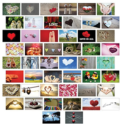 Cartoline d'amore, set da 20 o 50, diversi motivi: amore, cuori, matrimonio, 50 Set