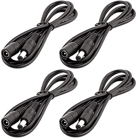 LitaElek 4pcs 1m DC 12V Câble d'extension Prise DC 5,5mm x 2,1mm DC 0-36V Cordon d'alimentation Rallonge électrique Mâle à Femelle pour Moniteur de Voiture, Caméra CCTV, Bande LED, Noir