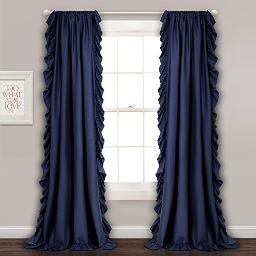 Lush Decor Reyna Ruffle Window Curtain Panel Set, Pair, 54 W x 84 L, Navy - Flowy Curtain Set - Romantic Ruffle Curtains for Bedroom, Living room, or Dining Room - Farmhouse & Cottage Home Decor