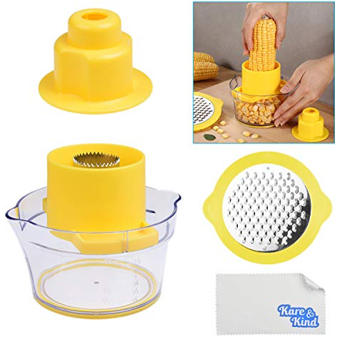 Kare & Kind 4-in1 Corn Cob Stripper, Corn Peeler for Corn on The Cob, Corn Stripper for Corn on The Cob, Corn on The Cob Holders Bowl, Peelers for Kitchen