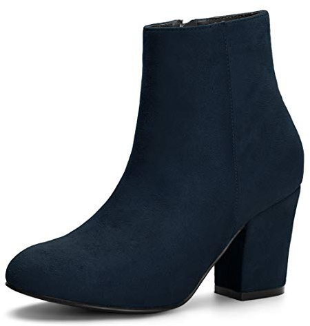 Allegra K Women's Side Zip Chunky Heel Ankle Boots Navy Blue 6 UK/Label Size 8 US