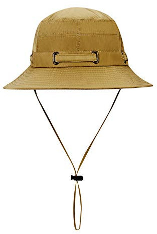 ITODA Sonnenhut Unisex Buschhut für Damen Herren Anglerhut UV Schutz Fischerhut Schnell Trocknend Safarihut Outdoor Sonnenmütze mit Kinnband Faltbarer Wanderhut Gelb Hut für Camping Reise Wandern
