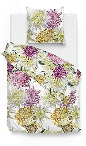 ZO! HOME Cotton Bettwäsche 135x200 cm Jaxon Blüten Chrysanthemen gelb Gold pink