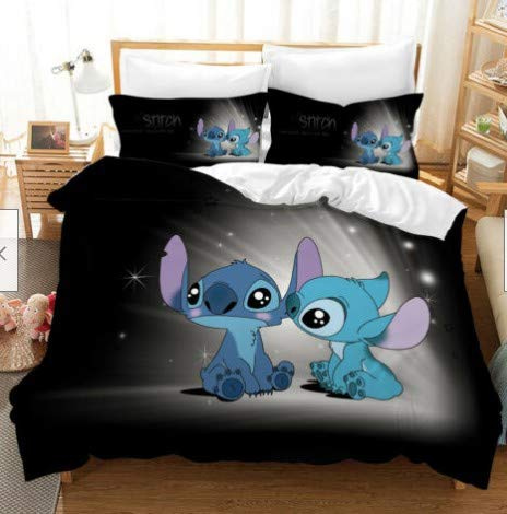 NICHIYO Stitch Bettwäsche Set - Bettbezug und Kissenbezug,Mikrofaser,3D Digital Print dreiteiliger Bettwäsche(Bettbezug + Kissenbezüge) (20,Double 200x200cm)