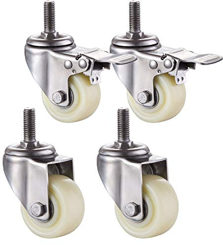 Jolan Transportrollen,Nylonrollen,Edelstahl 304,Lenkrollen Mit Bremsen,360° -Drehung,Hochleistungsrollen,Schrauben M8/M10/M12.,2brakes+2no Brakes,50mm/M12