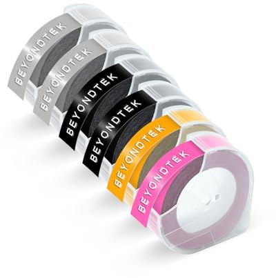 Label Tape 9mm for Dymo Embossing Label Maker for Dymo Omega Home Embossing Junior Embossed Strong Adhesion Label Maker Tape for Home Office and DIY Crafting, White on Black/Silver/Yellow/Pink