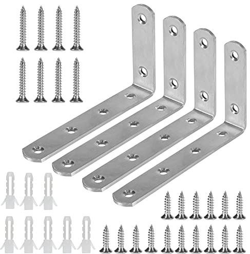 Winkelverbinder, 90 Grad Edelstahl Winkel Klammern Lang 125 x 75 x 3 mm Dick Mit Schraube für Möbel Tabelle Stuhl Bücherregal Schränke Wandbefestigung Anbau (4 Stück)