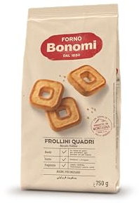 Forno Bonomi Frollini Quadri. Biscotti ottimi sia per la tua colazione che come snack. Da gustate da soli o inzuppati in latte, té o caffè. Confezione da 750 g