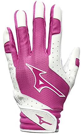 Mizuno Finch Youth Softball Padded Batting Glove, White-Pink, Medium