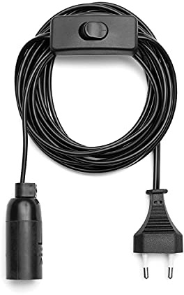 Lampenfassung max. 40W E14 / max. 60W E27 Schwarz 3,5m Kabel mit Stecker & Schalter (Schwarz, E14 max. 40W)