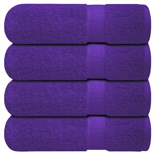 Infinitee Xclusives Luxury 100% Ring-Spun Cotton Bath Towels Set of 4 (27x54 inches) – Soft, Absorbent & Quick-Drying Towels for Bathroom, Gym, Spa & Hotel Use (Profound Purple, Bath Towels)