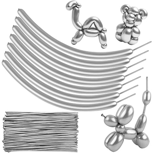 Aodaer 72 Pieces Long Skinny Latex Balloons Chrome Metallic Twisting Balloons Modelling Balloons for DIY Festival Party Favors Birthday Wedding, Metallic Silver