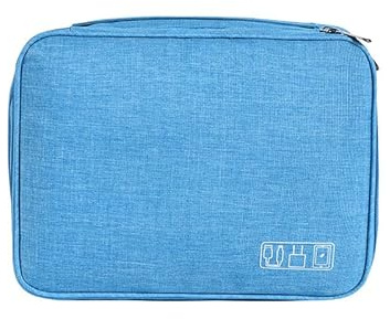 ACOPTON Travel Electronics Organizer, Waterproof Cable Organizer Bag for Electronic Accessories Double Layer Large Shockproof Cable Storage Bag for Cord, Power Bank, Tablet (Sky Blue)