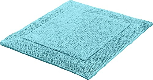 Erwin Müller WC-Vorlage, WC-Matte ohne Ausschnitt Uni Serie Stuttgart türkis Größe 60x60 cm - extra dick, Wende-Design, 100% Baumwolle