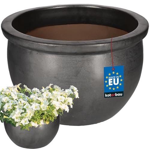 KOTARBAU® Maceta de cerámica esmaltada, Maceta para Exteriores, Maceta de jardín terraza, Maceta marrón Gris, Tiesto para Plantas, Maceta Ancha Redonda, Macetero Decorativo Ceramica