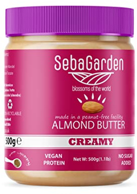 Seba Garden Mandelmus- reine natürliche cremige glatte kalifornische Mandeln Butteraufstrich, 100% Mandeln, Paleo, Keto-freundlich, ohne Zuckerzusatz (500 g)