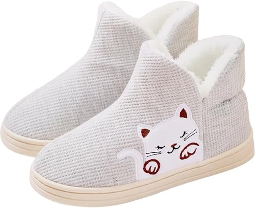 GILKUO Pantofole Stivaletto Donna Invernali Stivaletti da Casa Alte Ciabatte Stivali Calde Pelose Peluche Antiscivolo Chiuse Grigio Taglie 40 41