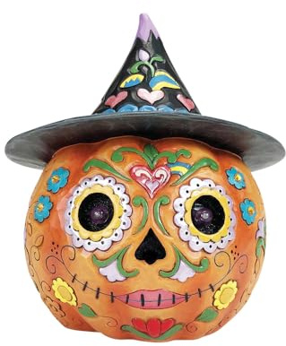 Enesco Jim Shore Heartwood Creek Day of The Dead Pumpkin Lit Figurine, 8.5 Inch, Multicolor