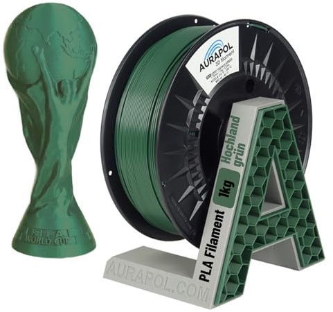 AURAPOL Filament 1.75 PLA mit +/- 0,02 mm Genauigkeit (1kg, hochlandgrün) - Biologisch abbaubares 3D Drucker Filament aus PLA - Druckmaterialien kompatibel mit den meisten Druckern