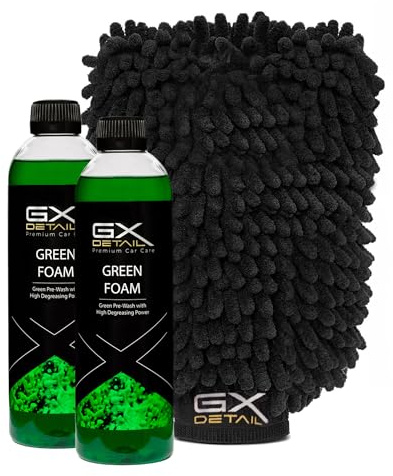 GxDetail Green Foam 1 Litro – Espuma de Lavado Verde para Coche – Limpieza Profunda y Brillo Espectacular – Espuma Densa y pH Neutro – Seguro para Pintura - Efecto Nieve.