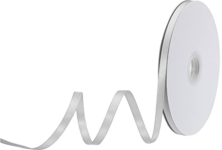 sourcing map 6 mm x 46 Meter Satinband, Doppelseitige Schleifenband Polyester Geschenkband für Deko Party Hochzeit Geburtstag Trauer Geschenkverpackung Band, Silber-Grau