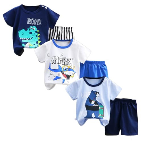 XM-Amigo Completo in Cotone, Maglietta a Manica Corta e Pantaloncini per Bambino e Ragazzo, 3 Set 6 Pezzi con Fibbia sulla Spallina, 2-3 Anni, Taglia 65/100