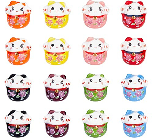 OLYCRAFT 16 Stück 8 Farben Glückskatze Keramikperlen Maneki Neko Zwischenperlen Keramik Lose Perlen Glückskatze Porzellanperlen Für Die Schmuckherstellung Kettenarmband Ohrringe - Loch 2 mm