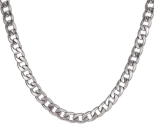 JITNGA Unisex Panzerkette Edelstahl 6Mm Cuban-Ketten-Halskette Breit Kubanische Herrenkette Trend Stahl Kette Venetian Link Kette Link Aus Edelstahl, Länge 50Cm (Silber)
