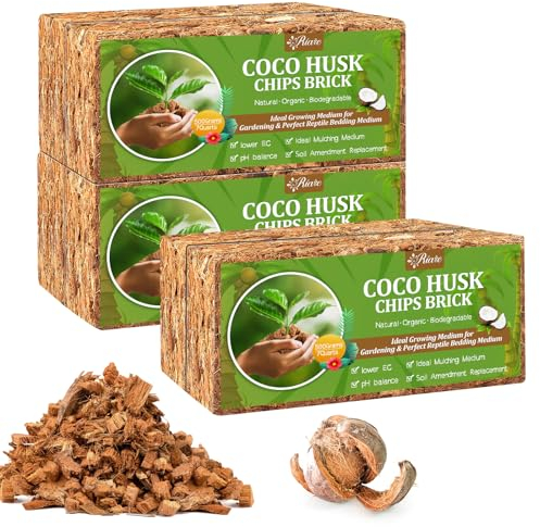Riare 6 Pack Coco Chips Substrate for Plants High Expansion Coconut Substrate Coco Husk Mulch for Garden Flowers, Herbs, Planting (6)